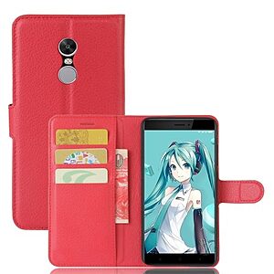 Θήκη XIAOMI Redmi Note 4X OEM Litchi Grain Leather Flip Wallet δερματίνη κόκκινο
