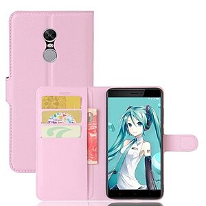 Θήκη XIAOMI Redmi Note 4X OEM Litchi Grain Leather Flip Wallet δερματίνη ροζ
