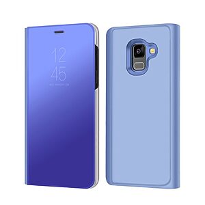 Θήκη SAMSUNG Galaxy A8 Plus OEM Mirror Information View Leather Stand Case Flip Window δερματίνη μπλε