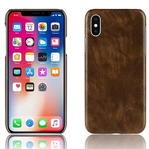 Θήκη iPhone XR OEM Litchi Skin Leather Plastic Series πλάτη δερματίνη καφέ