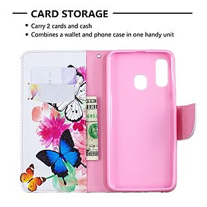 Θήκη Samsung Galaxy A40 OEM σχέδιο Vivid Butterflies με βάση στήριξης, υποδοχές καρτών και μαγνητικό κούμπωμα Flip Wallet δερματίνη - Image 3