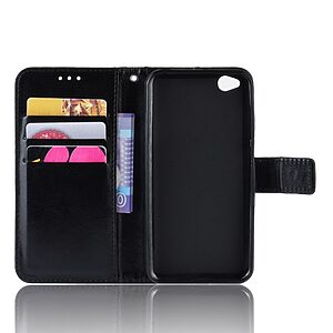 Θήκη Xiaomi Redmi Go OEM Crazy Horse Leather με βάση στήριξης, υποδοχές καρτών και μαγνητικό κούμπωμα Flip Wallet δερματίνη μαύρο - Image 4