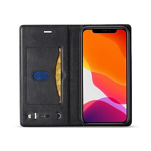 Θήκη iPhone 11 Pro LC.IMEEKE Retro Style Series με βάση στήριξης, υποδοχές καρτών / Sim / Eject Pin Sim Flip Wallet δερματίνη μαύρο - Image 4