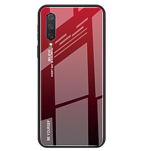 Θήκη Xiaomi Mi 9 Lite OEM Gradient Color Laser Carving Tempered Glass Πλάτη TPU μαύρο / κόκκινο