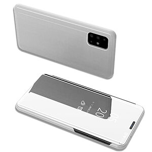 Θήκη Samsung Galaxy A51 OEM Mirror Surface View Stand Case Cover Flip Window ασημί