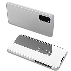 Θήκη Samsung Galaxy S20 OEM Mirror Surface View Stand Case Cover Flip Window ασημί