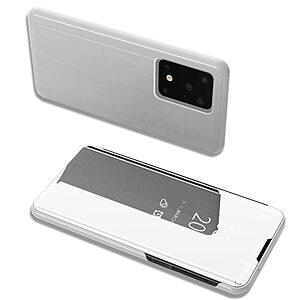 Θήκη Samsung Galaxy S20 Ultra OEM Mirror Surface View Stand Case Cover Flip Window ασημί