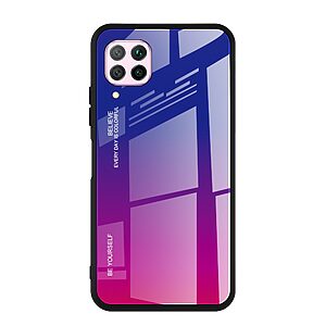 Θήκη Huawei P40 Lite OEM Gradient Color Laser Carving Tempered Glass Πλάτη TPU μπλε / φούξια