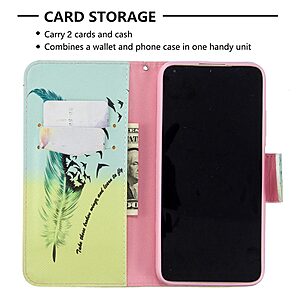 Θήκη Huawei P40 Lite OEM Feather & Birds με βάση στήριξης, υποδοχές καρτών και μαγνητικό κούμπωμα Flip Wallet από συνθετικό δέρμα και TPU - Image 2