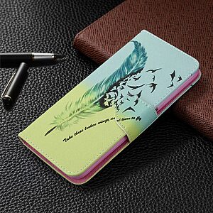 Θήκη Huawei P40 Lite OEM Feather & Birds με βάση στήριξης, υποδοχές καρτών και μαγνητικό κούμπωμα Flip Wallet από συνθετικό δέρμα και TPU - Image 3