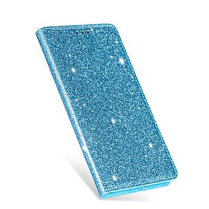 Θήκη Samsung Galaxy A41 OEM Skin Glitter Series με βάση στήριξης, υποδοχή καρτών και μαγνητικό κούμπωμα Flip Wallet από συνθετικό δέρμα και TPU γαλάζιο - Image 3
