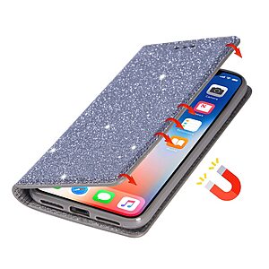 υποδοχή καρτών και μαγνητικό κούμπωμα Flip Wallet από συνθετικό δέρμα και TPU γκρι