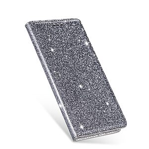 Θήκη Samsung Galaxy A41 OEM Skin Glitter Series με βάση στήριξης, υποδοχή καρτών και μαγνητικό κούμπωμα Flip Wallet από συνθετικό δέρμα και TPU γκρι - Image 3