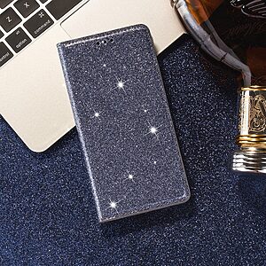 Θήκη Samsung Galaxy A41 OEM Skin Glitter Series με βάση στήριξης, υποδοχή καρτών και μαγνητικό κούμπωμα Flip Wallet από συνθετικό δέρμα και TPU γκρι - Image 4