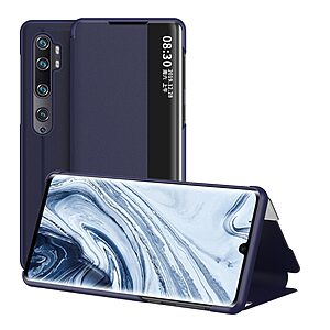 Θήκη Xiaomi Mi Note 10 Lite OEM Half Mirror Surface View Stand Case Cover Flip Window από συνθετικό δέρμα μπλε