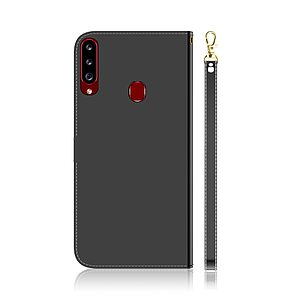 Θήκη Samsung Galaxy A20s OEM Mirror Surface γυαλιστερή με βάση στήριξης, υποδοχές καρτών και μαγνητικό κούμπωμα Flip Wallet από συνθετικό δέρμα και TPU μαύρο - Image 3