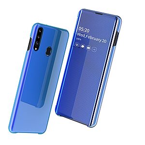 Θήκη Samsung Galaxy A20s OEM Mirror Surface View v2 Stand Case Cover Flip Window μπλε