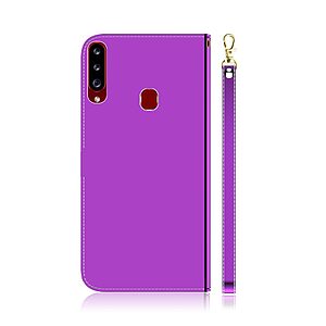 Θήκη Samsung Galaxy A20s OEM Mirror Surface γυαλιστερή με βάση στήριξης, υποδοχές καρτών και μαγνητικό κούμπωμα Flip Wallet από συνθετικό δέρμα και TPU μωβ - Image 3