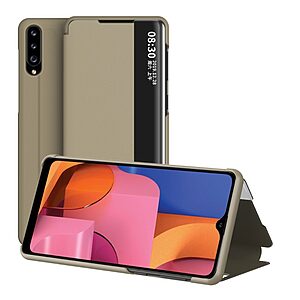 Θήκη Samsung Galaxy A20s OEM Half Mirror Surface View Stand Case Cover Flip Window από συνθετικό δέρμα χρυσό