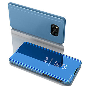 Θήκη Xiaomi Poco X3 NFC OEM Mirror Surface Series Flip Window δερματίνη χρυσό μπλε