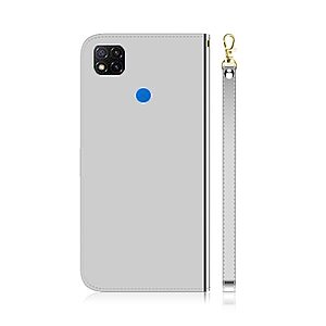 Θήκη Xiaomi Redmi 9C OEM Mirror Surface γυαλιστερή με βάση στήριξης, υποδοχές καρτών και μαγνητικό κούμπωμα Flip Wallet από συνθετικό δέρμα και TPU ασημί - Image 3