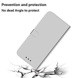 Θήκη Xiaomi Redmi 9C OEM Mirror Surface γυαλιστερή με βάση στήριξης, υποδοχές καρτών και μαγνητικό κούμπωμα Flip Wallet από συνθετικό δέρμα και TPU ασημί - Image 5