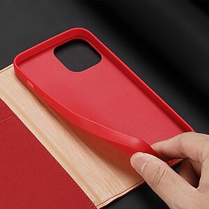 Θήκη iPhone 12 Pro Max DUX DUCIS Wish Series με βάση στήριξης, δύο υποδοχές καρτών και μαγνητικό κούμπωμα Flip Wallet από αυθεντικό δέρμα και TPU κόκκινο - Image 5