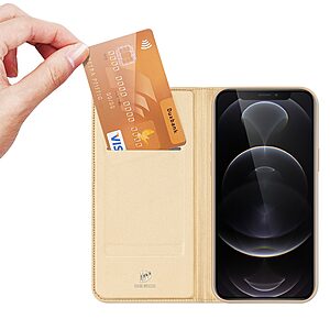 υποδοχή καρτών και μαγνητικό κούμπωμα Flip Wallet από συνθετικό δέρμα και TPU χρυσό