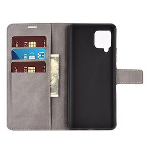 Θήκη Samsung Galaxy A42 OEM Crazy Horse Leather με βάση στήριξης, υποδοχές καρτών και μαγνητικό κούμπωμα Flip Wallet δερματίνη γκρι - Image 3