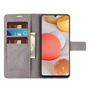 Θήκη Samsung Galaxy A42 OEM Crazy Horse Leather με βάση στήριξης, υποδοχές καρτών και μαγνητικό κούμπωμα Flip Wallet δερματίνη γκρι - Image 4