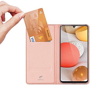 υποδοχή καρτών και μαγνητικό κούμπωμα Flip Wallet από συνθετικό δέρμα και TPU ροζ χρυσό