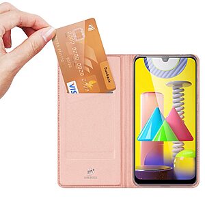 υποδοχή καρτών και μαγνητικό κούμπωμα Flip Wallet από συνθετικό δέρμα και TPU ροζ χρυσό
