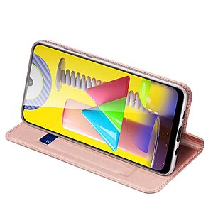 Θήκη Samsung Galaxy M31 DUX DUCIS Skin Pro Series με βάση στήριξης, υποδοχή καρτών και μαγνητικό κούμπωμα Flip Wallet από συνθετικό δέρμα και TPU ροζ χρυσό - Image 5
