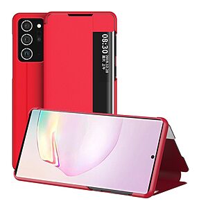 Θήκη Samsung Galaxy Note 20 OEM Half Mirror Surface View Stand Case Cover Flip Window από συνθετικό δέρμα κόκκινο