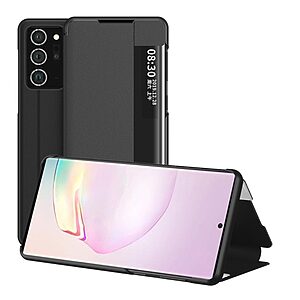 Θήκη Samsung Galaxy Note 20 OEM Half Mirror Surface View Stand Case Cover Flip Window από συνθετικό δέρμα μαύρο