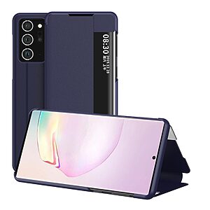 Θήκη Samsung Galaxy Note 20 OEM Half Mirror Surface View Stand Case Cover Flip Window από συνθετικό δέρμα μπλε