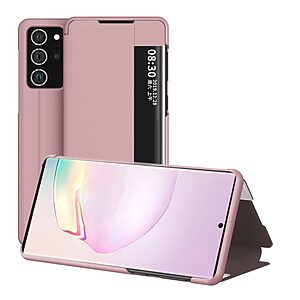 Θήκη Samsung Galaxy Note 20 OEM Half Mirror Surface View Stand Case Cover Flip Window από συνθετικό δέρμα ροζ