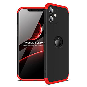 Θήκη GKK Full body Protection 360° από σκληρό πλαστικό για iPhone 12 μαύρο / κόκκινο