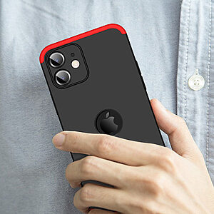 Θήκη GKK Full body Protection 360° από σκληρό πλαστικό για iPhone 12 μαύρο / κόκκινο - Image 5