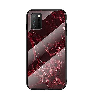 Θήκη Xiaomi Poco M3 OEM σχέδιο Marble με Πλάτη Tempered Glass TPU κόκκινο