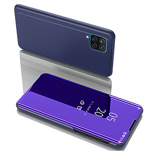 Θήκη Samsung Galaxy A12 OEM Mirror Surface Series Flip Window δερματίνη μπλε