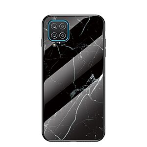 Θήκη Samsung Galaxy A12 OEM σχέδιο Marble με Πλάτη Tempered Glass TPU μαύρο