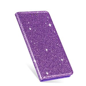 Θήκη Samsung Galaxy S21 Plus OEM Skin Glitter Series με βάση στήριξης, υποδοχή καρτών και μαγνητικό κούμπωμα Flip Wallet από συνθετικό δέρμα και TPU μωβ - Image 4