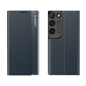 Θήκη Samsung Galaxy S21 Ultra OEM Half Mirror Active Smart View Stand Cover με μαγνητικό κούμπωμα από συνθετικό δέρμα μπλε