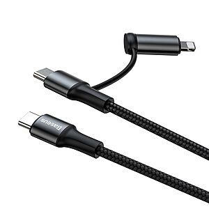 Baseus Twins 2in1 USB Typ C PD - USB Type C Power Delivery (60W 20V 3A) + Lightning (5V 2A) Καλώδιο 1m μαύρο (CATLYW-01) - Image 2