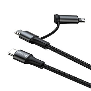 Baseus Twins 2in1 USB Typ C PD - USB Type C Power Delivery (60W 20V 3A) + Lightning (9V 2A) Καλώδιο 1m μαύρο (CATLYW-H01) - Image 2