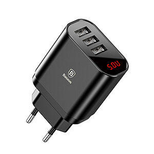 Baseus Mirror Lake Intelligent Travel Charger Adapter επιτοίχιος φορτιστής με Voltage/Power Display 3x USB 3.4A μαύρο (CCALL-BH01)