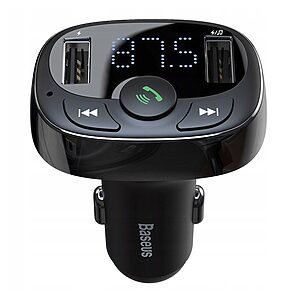 Baseus T-Typed FM Transmitter Bluetooth Φορτιστής Αυτοκινήτου MP3 2x USB TF με microSD 3.4A μαύρο (CCTM-01)