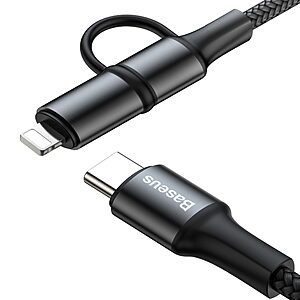 Baseus Twins 2in1 USB Typ C PD - USB Type C Power Delivery (60W 20V 3A) + Lightning (5V 2A) Καλώδιο 1m μαύρο (CATLYW-01) - Image 3