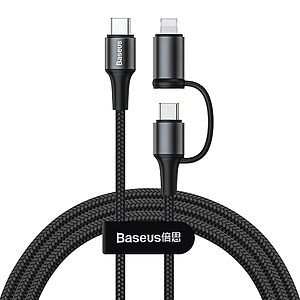 Baseus Twins 2in1 USB Typ C PD - USB Typ C Power Delivery (60W 20V 3A) + Lightning (5V 2A) Καλώδιο 1m μαύρο (CATLYW-01)